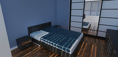One-bedroom apartment layout and detailed room visualizations made by a user in 3D interior planner