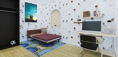 A thoughtfully planned house interior with bright color accents and practical room layouts