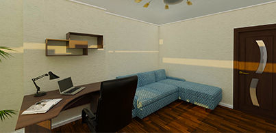 A personal interior design portfolio for an apartment, featuring 3D models of rooms like a living area, kitchen, and bathroom.
