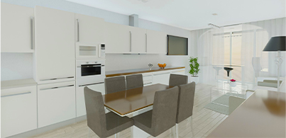 Bright minimalistic apartment interior design with white and gray colors