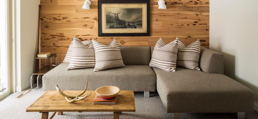 Wood cladding in the interior of a private house or apartment